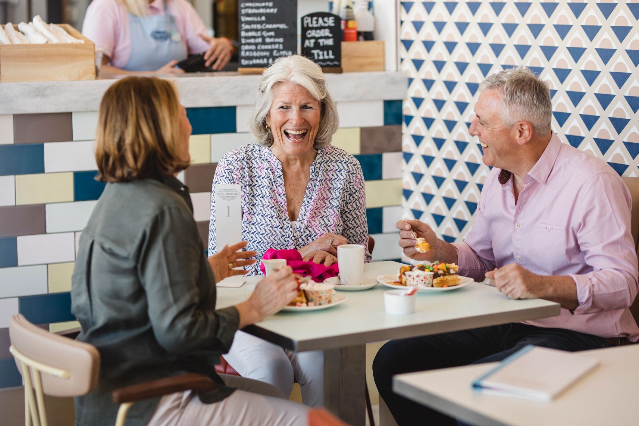 happy diners in cafe